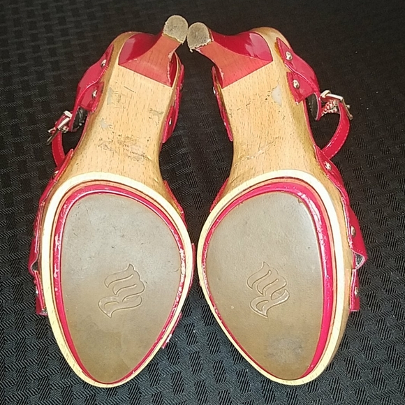 Rocawear Valentina Red Silver Wooden Heels Size 6 - Picture 6 of 7